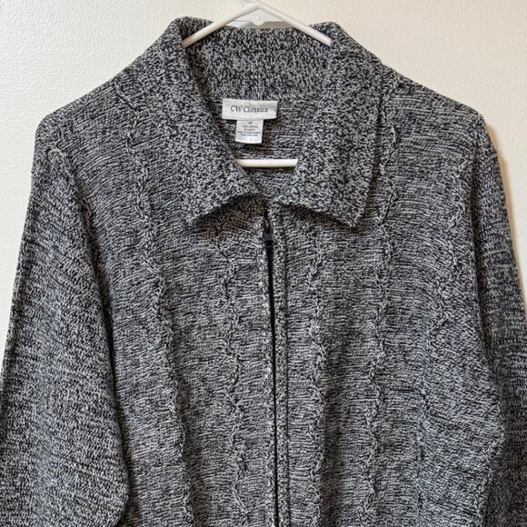 CW Classics Cable Knit Cardigan Sweater Size 1X Textured Zip Up Black White - Picture 4 of 14
